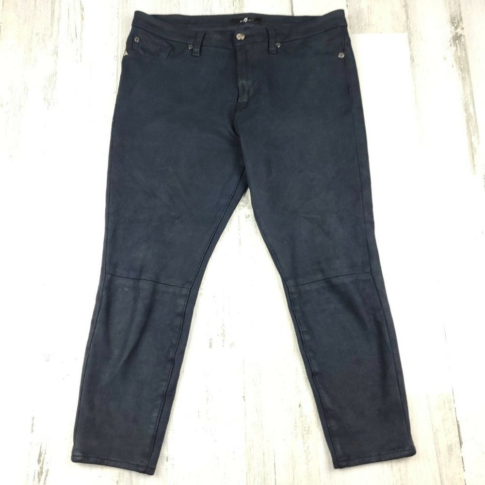 7 For All Mankind Black Faux Suede Skinny Ankle Pants Size 28 Stretch Crop